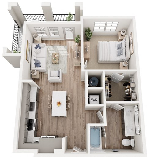 Floor plan for 1 bed, 1 bath, 749 sqft